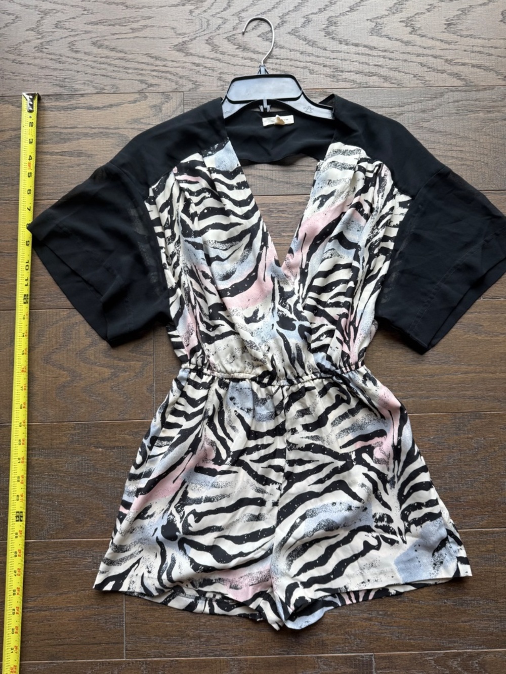 Silence + Noise Zebra Print Romper | XS | Sheer Sleeves | Deep V-Neck | Pockets